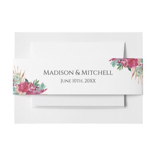 Heet roze magenta bloem elegante gouden script har uitnodigingen wikkel (Voorkant Voorbeeld)