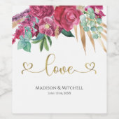 Heet roze magenta bloem elegante gouden script har wijn etiket (Enkel label)