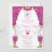 Heet Roze Magenta Bloemen Western Charro Quinceañe Kaart (Voorkant)