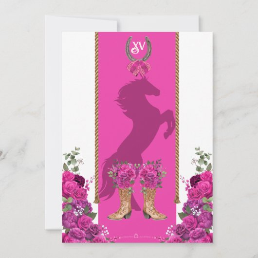 Heet Roze Magenta Bloemen Western Charro Quinceañe Kaart (Achterkant)