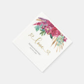 Heet Roze Magenta Bloemige Elegante Gouden Schrift Servet (Hoek)