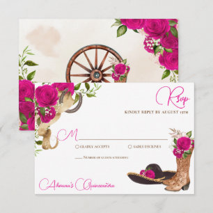 Heet Roze Magenta Charro Western Quinceanera RSVP Kaartje