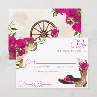 Heet Roze Magenta Charro Western Quinceanera RSVP Kaartje