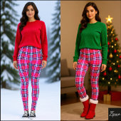 Heet Roze Magenta Dichte Moderne Tartan Leggings