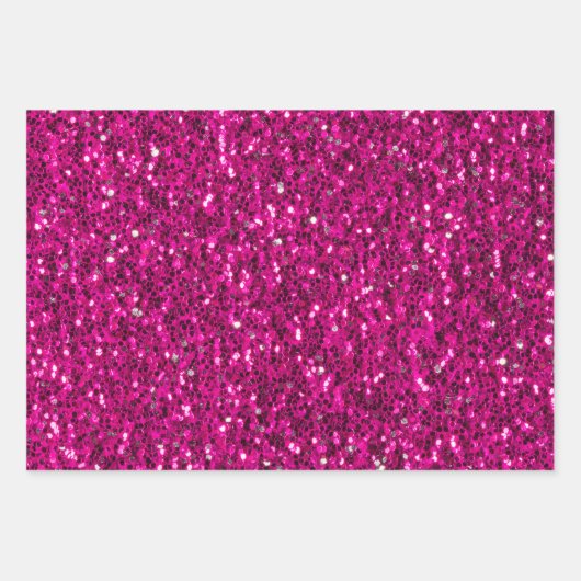 Heet roze magenta en koraal fonkelt faux glitter inpakpapier vel (Voorkant)