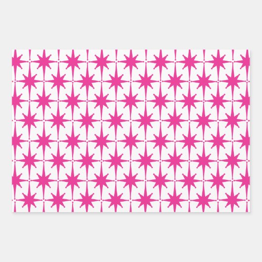 Heet Roze Magenta Helder Retro Starburst Patroon Inpakpapier Vel (Voorkant 2)