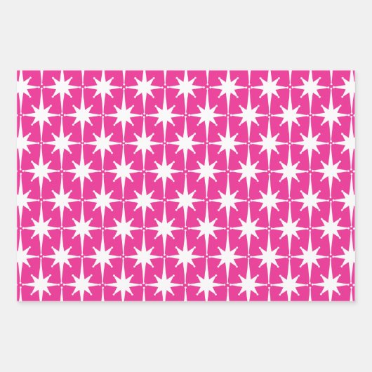 Heet Roze Magenta Helder Retro Starburst Patroon Inpakpapier Vel (Voorkant)