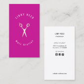 Heet Roze Magenta Modern Haarstylist Gouden Schaar Visitekaartje (Voorkant / Achterkant)
