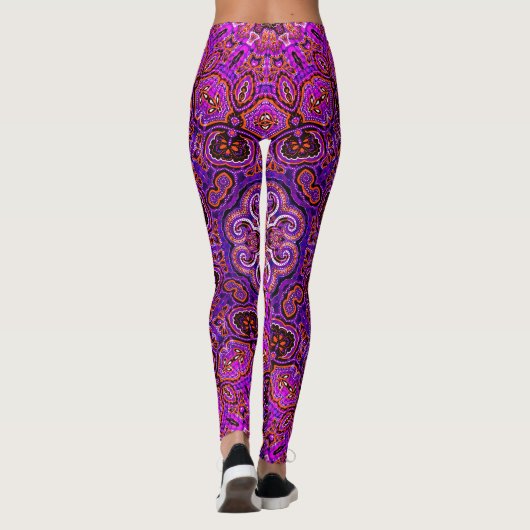 Heet Roze Mandala Kaleidoscopisch Motief Leggings (Achterkant)