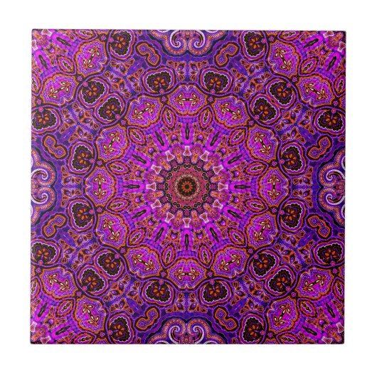 Heet Roze Mandala Kaleidoscopisch Motief Tegeltje (Voorkant)