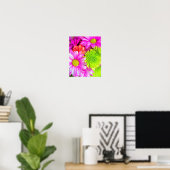 Heet Roze Margrieten En Groene Mums Poster (Thuiskantoor)