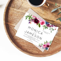 Heet Roze & Marineblauwe Bloemige Trouw Uitnodigin