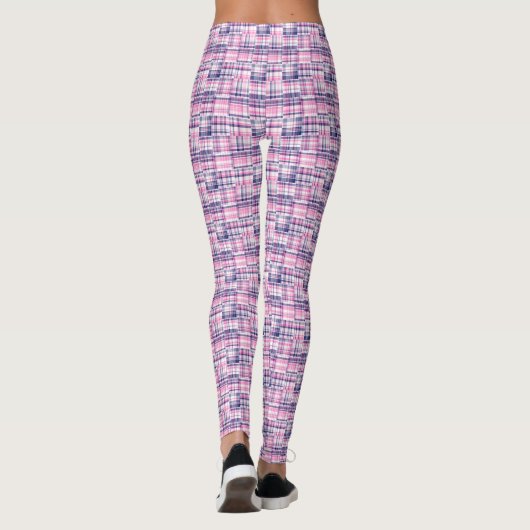Heet roze marineblauwe Madras patchwork stijl geru Leggings (Achterkant)