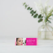 Heet Roze Marmer Script Foto Make-up Mini Visitekaartje (Staand voorkant)