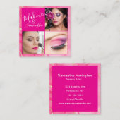 Heet Roze Marmer Script Foto Make-up Vierkante Visitekaartje (Voorkant / Achterkant)