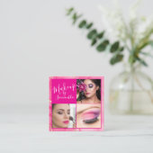 Heet Roze Marmer Script Foto Make-up Vierkante Visitekaartje (Staand voorkant)