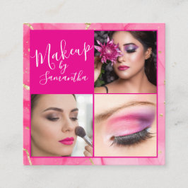 Heet Roze Marmer Script Foto Make-up Vierkante Visitekaartje