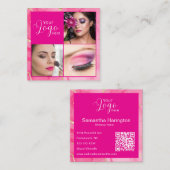 Heet Roze Marmer Script Foto Make-up Vierkante Visitekaartje (Voorkant / Achterkant)
