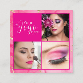 Heet Roze Marmer Script Foto Make-up Vierkante Visitekaartje