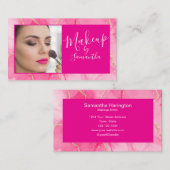 Heet Roze Marmer Script Foto Make-up Visitekaartje (Voorkant / Achterkant)