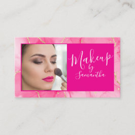 Heet Roze Marmer Script Foto Make-up Visitekaartje
