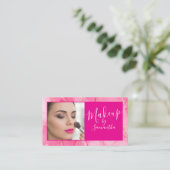 Heet Roze Marmer Script Foto Make-up Visitekaartje (Staand voorkant)