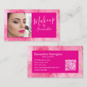 Heet Roze Marmer Script Foto Make-up Visitekaartje (Voorkant / Achterkant)