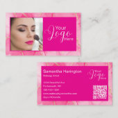 Heet Roze Marmer Script Foto Make-up  Visitekaartje (Voorkant / Achterkant)