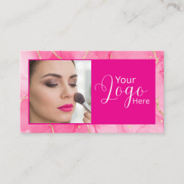 Heet Roze Marmer Script Foto Make-up Visitekaartje