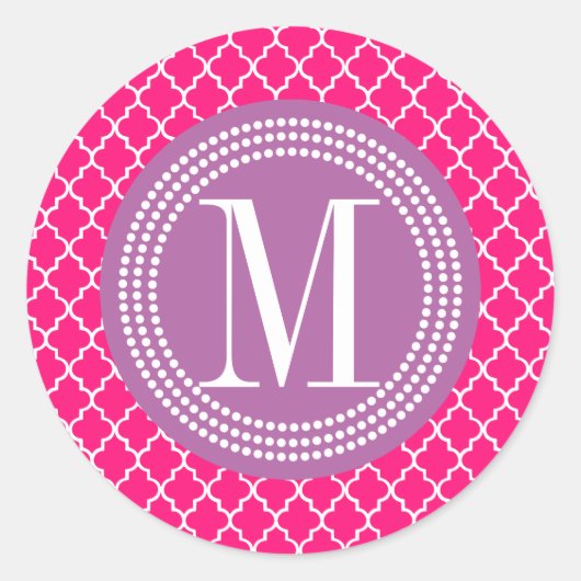 Heet Roze Marokkaanse Tegels Lattice Gepersonalise Ronde Sticker (Voorkant)