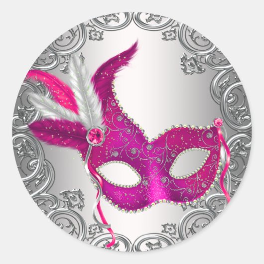 Heet Roze Masker Maskerade Enveloppe Sluitzegel Fa Ronde Sticker (Voorkant)