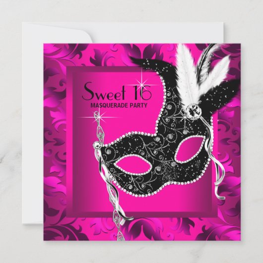 Heet Roze Maskerade Feest Kaart (Voorkant)