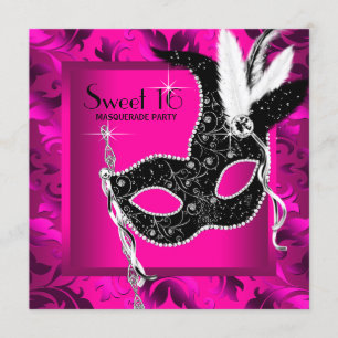 Heet Roze Maskerade Feest Kaart