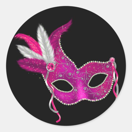 Heet Roze Maskerade Feeststickers Ronde Sticker (Voorkant)