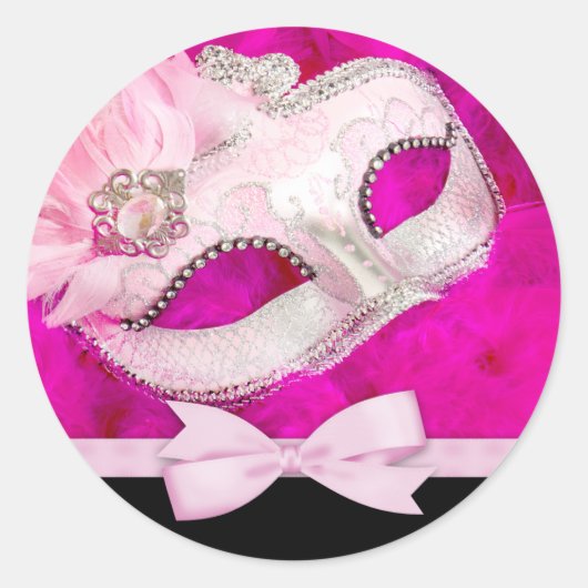 Heet Roze Maskerade Feeststickers Ronde Sticker (Voorkant)