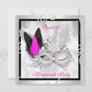 Heet Roze Masquerade Sweet 16 Feest Masker Zilver  Kaart