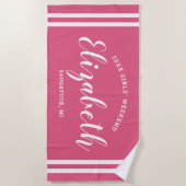Heet roze meidenavend monogram naam strandlaken (Voorkant)