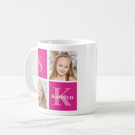 Heet Roze Meisje Fotocollage Aangepaste Verjaardag Koffiemok (Voorkant links)