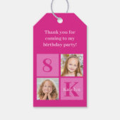 Heet Roze Meisje Fotocollage Custom Verjaardagsfee Cadeaulabel (Voorkant)