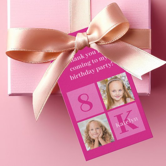 Heet Roze Meisje Fotocollage Custom Verjaardagsfee Cadeaulabel