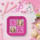 Heet Roze Meisje Fotocollage Custom Verjaardagsfee Papieren Bordje (Feest)