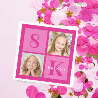 Heet Roze Meisje Fotocollage Custom Verjaardagsfee Servet