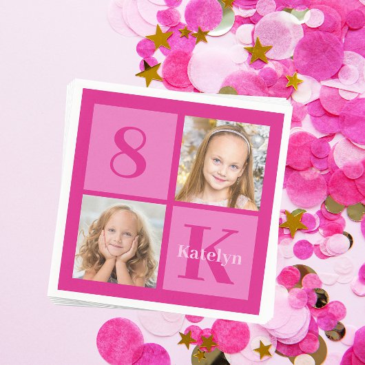 Heet Roze Meisje Fotocollage Custom Verjaardagsfee Servet