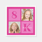 Heet Roze Meisje Fotocollage Custom Verjaardagsfee Servet (Voorkant)