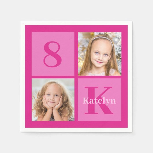 Heet Roze Meisje Fotocollage Custom Verjaardagsfee Servet (Voorkant)