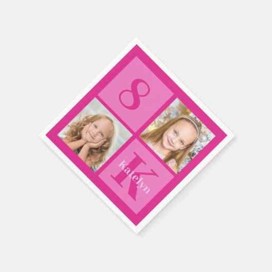 Heet Roze Meisje Fotocollage Custom Verjaardagsfee Servet (Hoek)