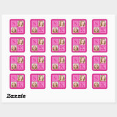 Heet Roze Meisje Fotocollage Custom Verjaardagsfee Vierkante Sticker (Vel)