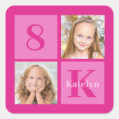 Heet Roze Meisje Fotocollage Custom Verjaardagsfee Vierkante Sticker (Voorkant)