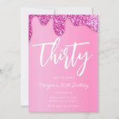 Heet Roze Meisje Glitter 30e Verjaardagsfeest Kaart (Voorkant)