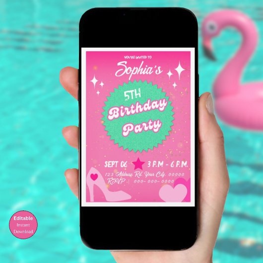 Heet Roze Meisje Verjaardagsfeestje, Sparkle Kaart